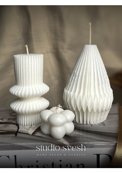 Sütun, Mini Bubble, Ayva Şekli Dekoratif 3’lü Kokulu Mum Seti %100 Doğal Vegan Soya Mum Soy Wax Candle