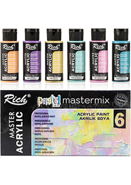 Mastermix Akrilik Boya Seti 6 Pastel Renk Masaüstü Şövale Seti Tuval Seti 35X50 Plastik Spatül Seti