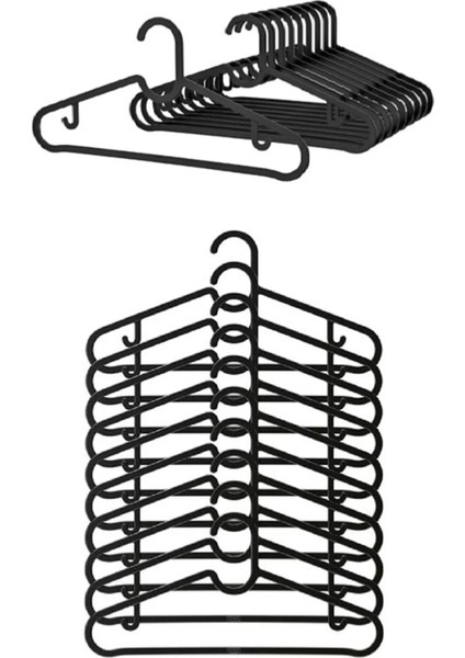 10 Adet Siyah Slim Elbise Askısı Pantolon Gömlek Şal Elbise Askısı
