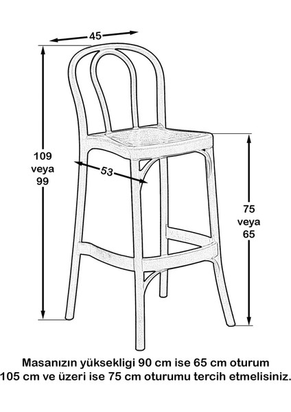 Santos Bahçe Bar Sandalye Siyah - 65 cm