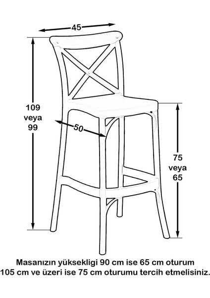 Torres Bahçe Bar Sandalye Siyah - 75 cm
