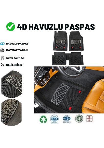 Dacia Duster 2 Wd (4x4) 2022 Havuzlu Üniversal Paspas Siyah - Gri