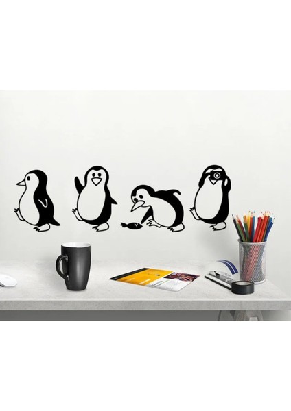 Penguen Dekoratif Duvar Süsü Sticker Etiket 4'Lü fiyatları