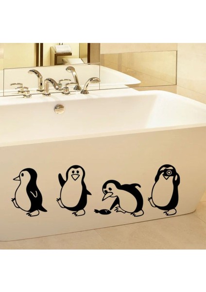Penguen Dekoratif Duvar Süsü Sticker Etiket 4'Lü modelleri