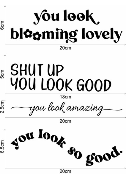 Hediyene Bak You Look Amazing | You Look Good | Dekoratif Duvar Ayna Cam Dekor Yazı Sticker Siyah 4'Lü