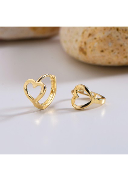 14 Ayar Minik Kalp Halka Altın Küpe
