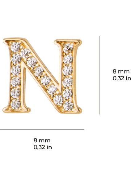 14 Ayar Altın Taşlı N Harf Küpe 0,61 gr fırsatları