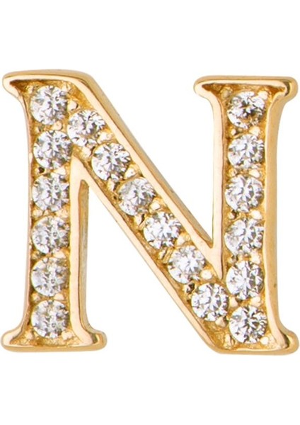 14 Ayar Altın Taşlı N Harf Küpe 0,61 gr modelleri