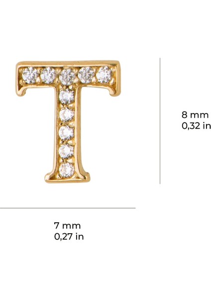 14 Ayar Altın Taşlı T Harf Küpe 0,46 gr