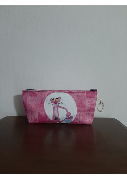 Pembe Panter Desenli Tasarım Kalemlik - Makyaj Çantası