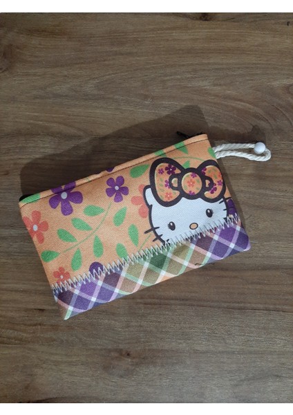 Hello Kity - Etnik Motif Desenli Tasarım Bez Kalemlik-Cüzdan