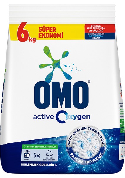 Active Oxygen Etkili Toz Çamaşır Deterjanı Beyazlar Için Leke Çıkarıcı 6 kg 2 Adet