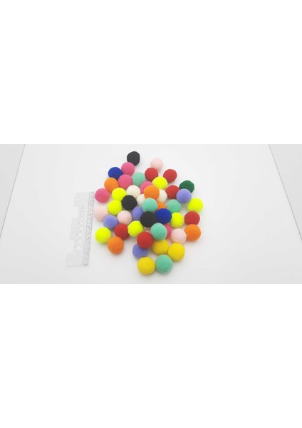 30 mm Karışık Renkli Dolgulu Kadife Ponpon 50 Adet 1 Poşet