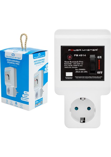Powermaster PM-4914 220 Volt - 16 Amper Tekli Akım Korumalı Sigortalı Priz Byr [byrtek]