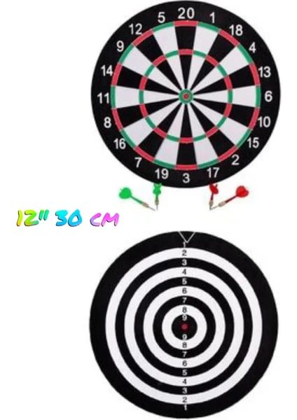 Ceydef Sport Dart Tahtası 12" 30 cm 4 Adet Iğneli Ok Çift Taraflı Kullanım Dart Seti