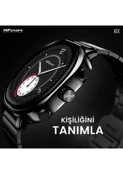 AIX Bluetooth 5.3 IP68 Su Geçirmez Always On Display AMOLED Ekran 1.43 inç Arama Özellikli iOS&Android Uyumlu Nabız Spor Kan Oksijen Takibi 37mm Akıllı Saat Siyah