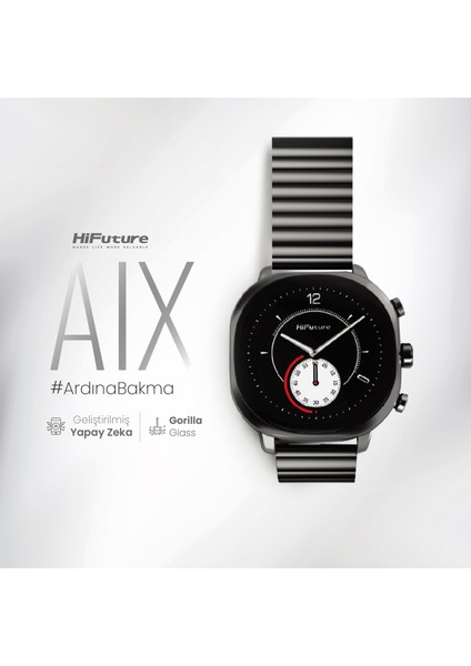 AIX Bluetooth 5.3 IP68 Su Geçirmez Always On Display AMOLED Ekran 1.43 inç Arama Özellikli iOS&Android Uyumlu Nabız Spor Kan Oksijen Takibi 37mm Akıllı Saat Siyah
