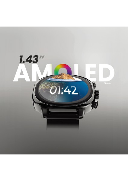 AIX Bluetooth 5.3 IP68 Su Geçirmez Always On Display AMOLED Ekran 1.43 inç Arama Özellikli iOS&Android Uyumlu Nabız Spor Kan Oksijen Takibi 37mm Akıllı Saat Siyah