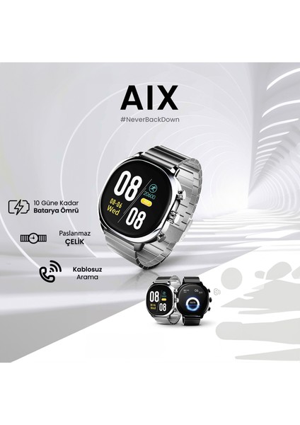 AIX Bluetooth 5.3 IP68 Su Geçirmez Always On Display AMOLED Ekran 1.43 inç Arama Özellikli iOS&Android Uyumlu Nabız Spor Kan Oksijen Takibi 37mm Akıllı Saat Siyah