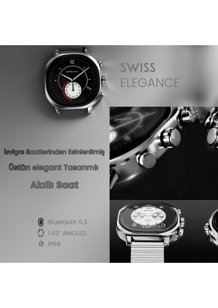 AIX Bluetooth 5.3 IP68 Su Geçirmez Always On Display AMOLED Ekran 1.43 inç Arama Özellikli iOS&Android Uyumlu Nabız Spor Kan Oksijen Takibi 37mm Akıllı Saat Siyah