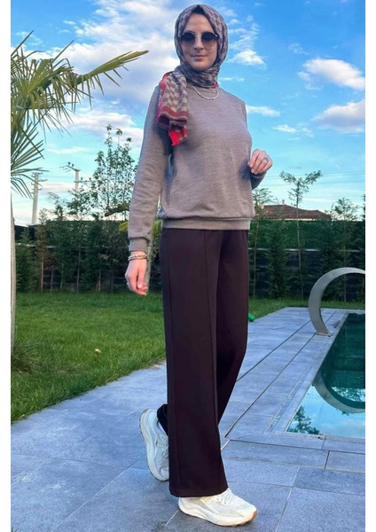 Acı Kahve Nervürlü Bol Paça Pantolon