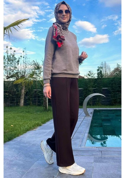 Acı Kahve Nervürlü Bol Paça Pantolon fırsatları