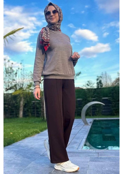 Acı Kahve Nervürlü Bol Paça Pantolon indirimleri