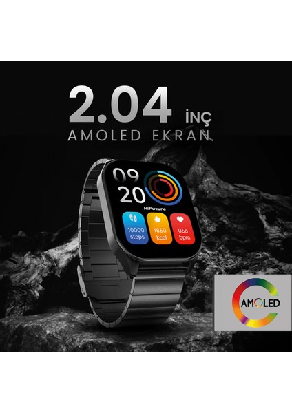 APEX Bluetooth 5.3 IP68 Su Geçirmez Always On Display AMOLED Ekran 2.04 inç Arama Özellikli iOS&Android Uyumlu Nabız Spor Kan Oksijen Takibi 52mm Akıllı Saat Gümüş