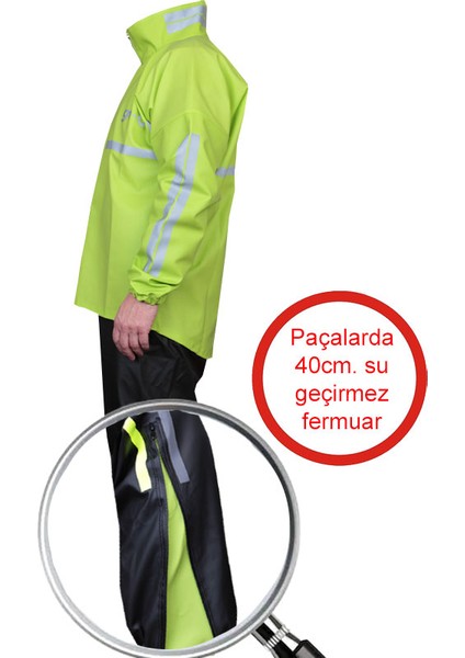 Motosiklet Yağmurluk Takım Prime Neon 0.44MM. Kalın %100 Su Geçirmez Kumaş, Fermuarlı Paça, Gece Parlayan Gerçek Reflektörlü, Güçlendirilmiş Ağaa fiyatları
