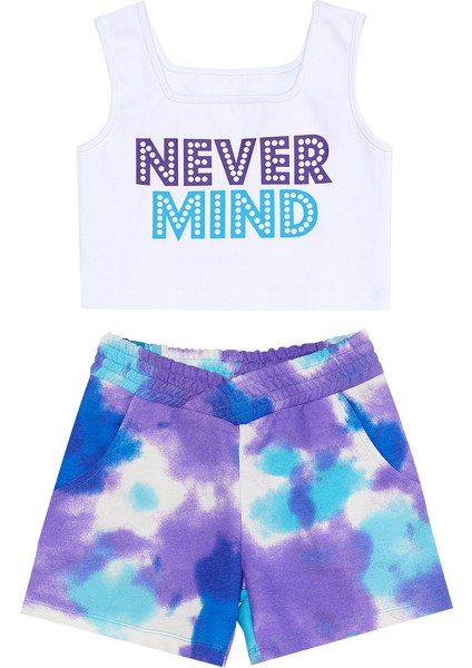 Never Mind Kız Çocuk Crop Top Batik Şort Takım