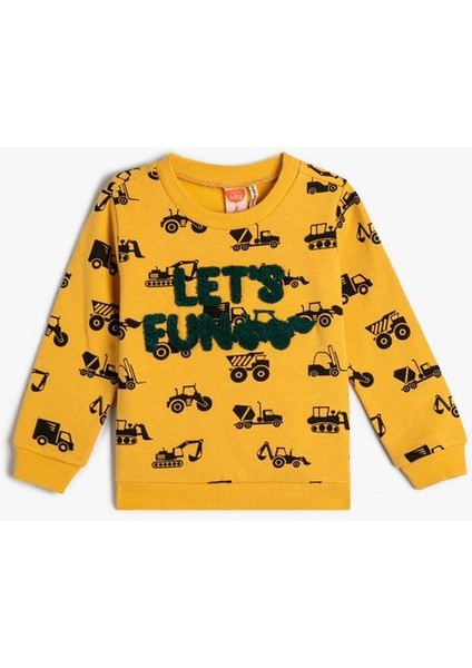 Sweatshirt Tavşancık Baskılı Uzun Kollu Bisiklet Yaka Şardonlu Pamuklu