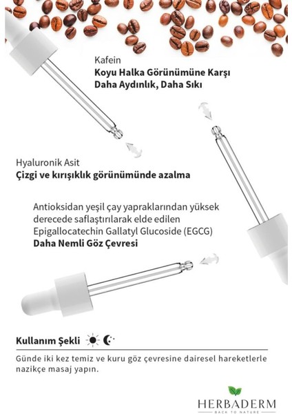 Süper Serum Göz Altı Torba ve Morluklarına Karşı Göz Çevresi Bakım Serumu Kafein + Hyaluronik Asit + EGCG %96 Doğal İçerik 30 Ml