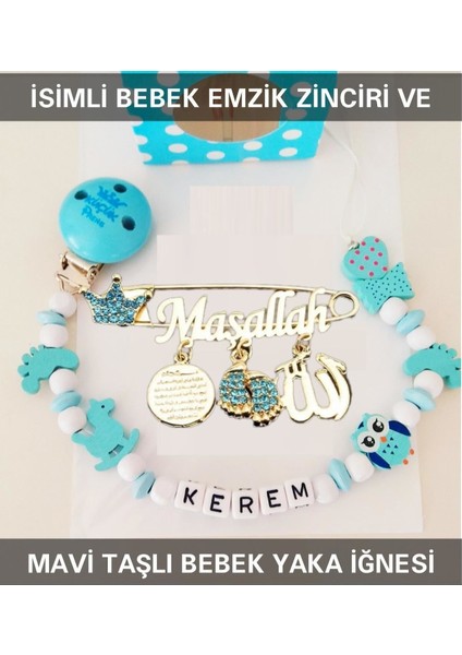 Isimli Bebek Emzik Zinciri ve Taşlı Bebek Silikon Emzik Seti (0-6 Ay) - SAHI_1274