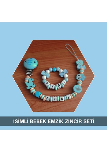 Isimli Bebek Emzik Zinciri ve Bebek Bileklik Seti - Bebek Hediyesi - SAHI_0166