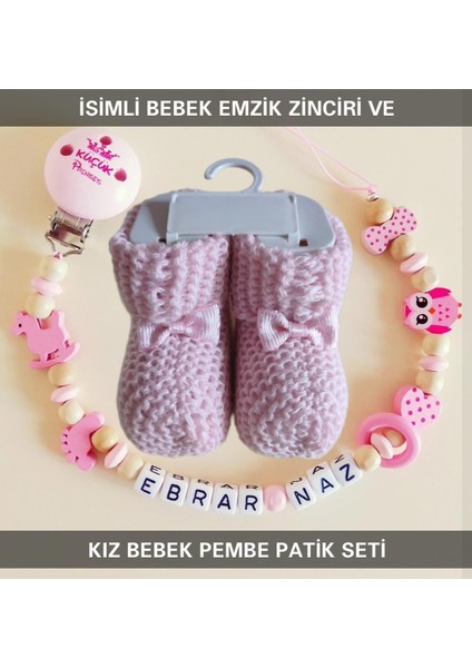 Sahi Aksesuar Isimli Bebek Emzik Zinciri ve Pembe Renk Patik Seti - SAHI_0372