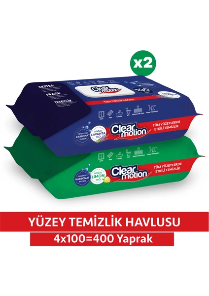 Clear Motion Yüzey Temizlik Havlusu (4X100) 400 Yaprak