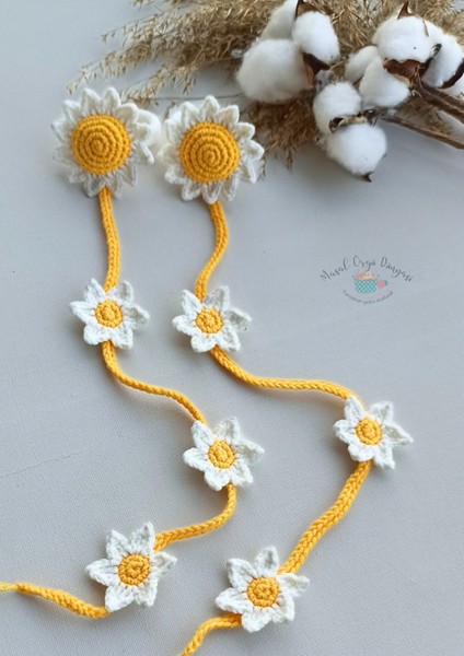 Masal Örgü Dünyası Ayçiçeği Amigurumi Salkım Toka Niş Saç Aksesuarı (1 Çift)