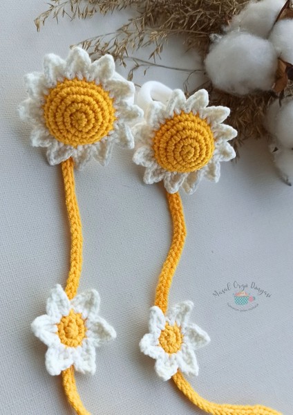 Masal Örgü Dünyası Ayçiçeği Amigurumi Salkım Toka Niş Saç Aksesuarı (1 Çift)