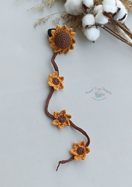 Masal Örgü Dünyası Ayçiçeği Amigurumi Salkım Toka Niş Saç Aksesuarı (1 Çift)