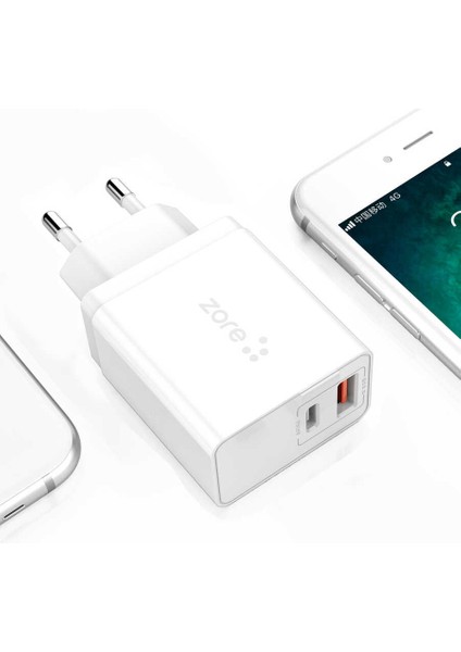 Ipad, Apple Iphone, Samsung, Huawei, Xiaomi Uyumlu Pd ve USB Çıkışlı Qc 3.0 Hızlı Şarj Başlığı Adaptörü