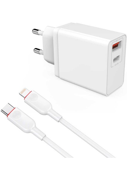 Type-C ve Lightning Kablo+Adaptör Hızlı Şarj Kablosu+Şarj Aleti Pd ve USB Adaptör Başlığı