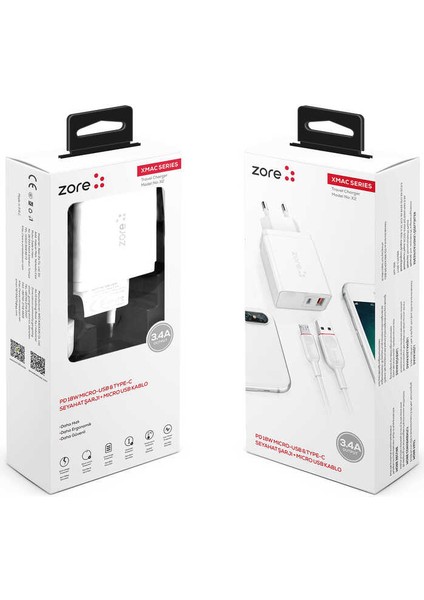 Pd To Micro Şarj Seti Adaptör+Kablo Hızlı Şarj Qc 3.0 Desteği USB ve Pd Adaptör Micro Şarj Kablosu