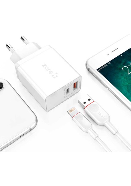 Pd To Lightning Şarj Seti Adaptör+Kablo Hızlı Şarj USB ve Pd Adaptör + Lightning Şarj Kablosu