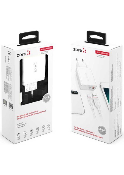 Pd To Lightning Şarj Seti Adaptör+Kablo Hızlı Şarj USB ve Pd Adaptör + Lightning Şarj Kablosu