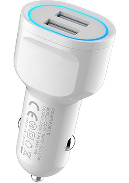 Akıllı Çip Teknolojili Araba Araç Içi LED Işıklı USB Çakmaklık Hızlı Şarj Adaptörü Başlığı (2x Usb)