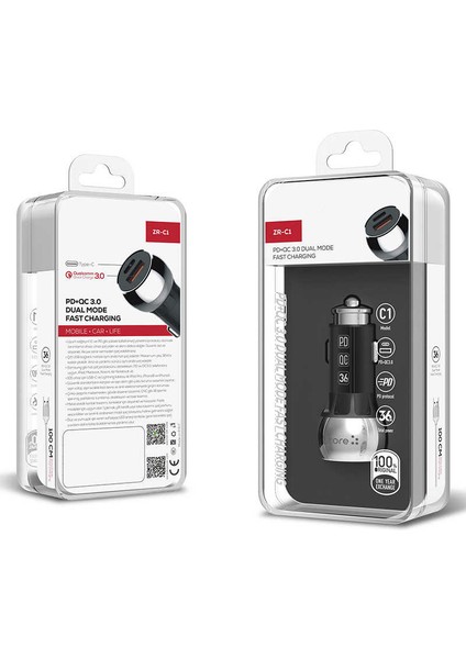 USB ve Type-C Araba Araç Içi LED Işıklı Çakmaklık Pd ve USB Yüksek Hızlı Şarj Adaptörü Başlığı Seti