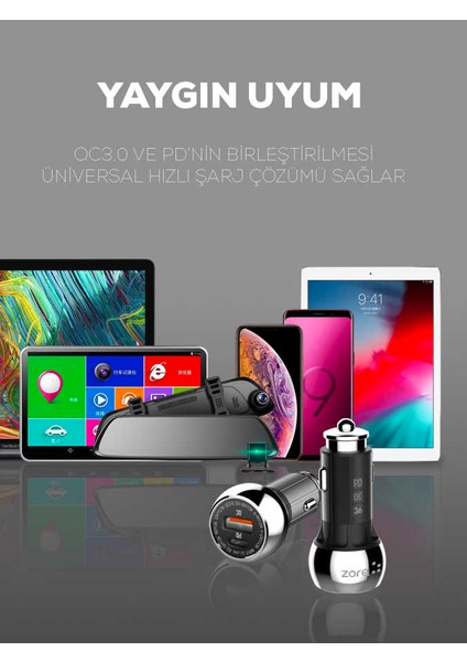 USB ve Type-C Araba Araç Içi LED Işıklı Çakmaklık Pd ve USB Yüksek Hızlı Şarj Adaptörü Başlığı Seti