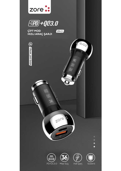 USB ve Lightning Girişli Yüksek Hızlı Şarj Başlığı Araba Araç LED Işık Çakmaklık Şarj Adaptörü