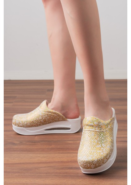 Altın Parlak Kadın Air Max Ortopedik ve Anatomik Rahat Sabo Terlik fiyatları