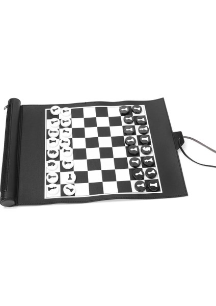 Siyah Stil 2-In-1 Satranç Dama Pu Deri Roll-Up Satranç Oyunu Set Yetişkinler Çocuklar Satranç Tahtası Oyunu Seyahat Ev Okul Için (Yurt Dışından)